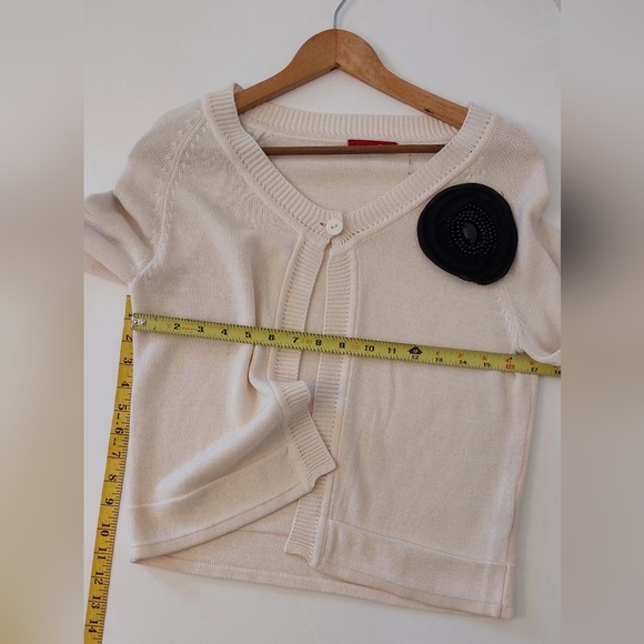 Cyrus M Long Sleeve Sweater with Top Button Closure Beaded Silk Flower Accent - Picture 2 of 8